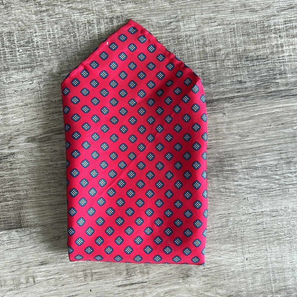 100% Silk Red and Blue Patterned Pocket Square
